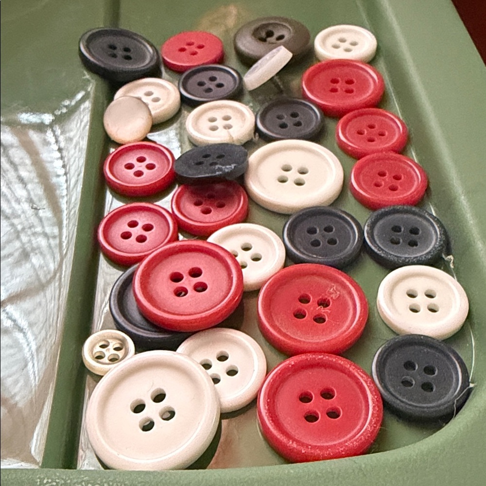 Assorted Red, Black, and White vintage Buttons